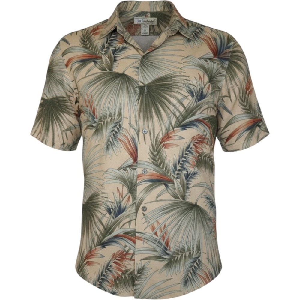 Tori Richard Honolulu Mens XL Tropical Palm Cruise Button Down Shirt Tan Green - Picture 1 of 10